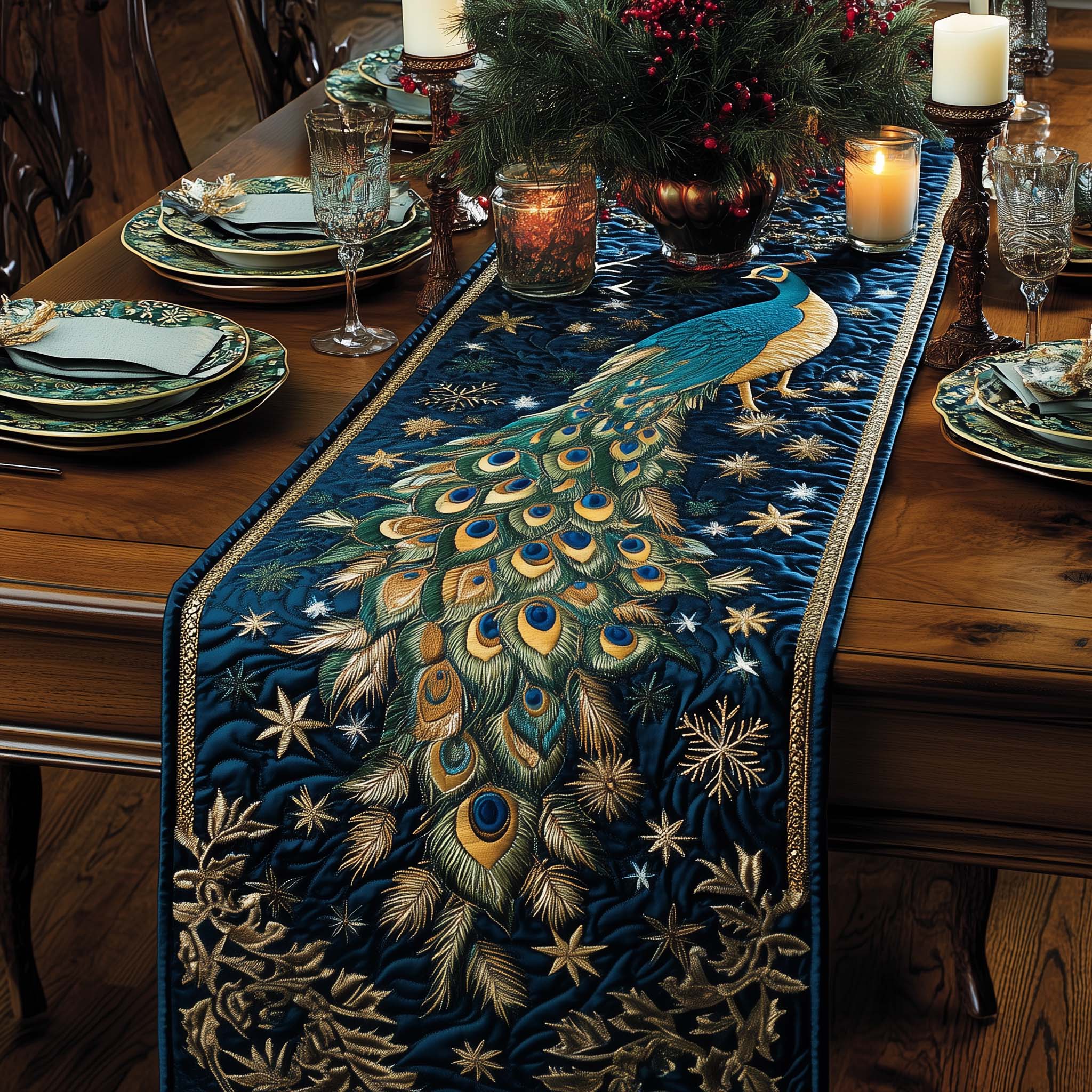 Peacock Grace Quilted Table Runner GFTOQA444
