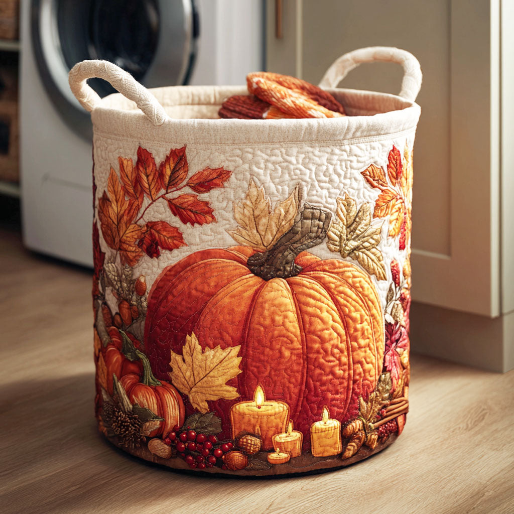 Pumpkin Harvest Quilted Laundry Basket NCU0NTD316