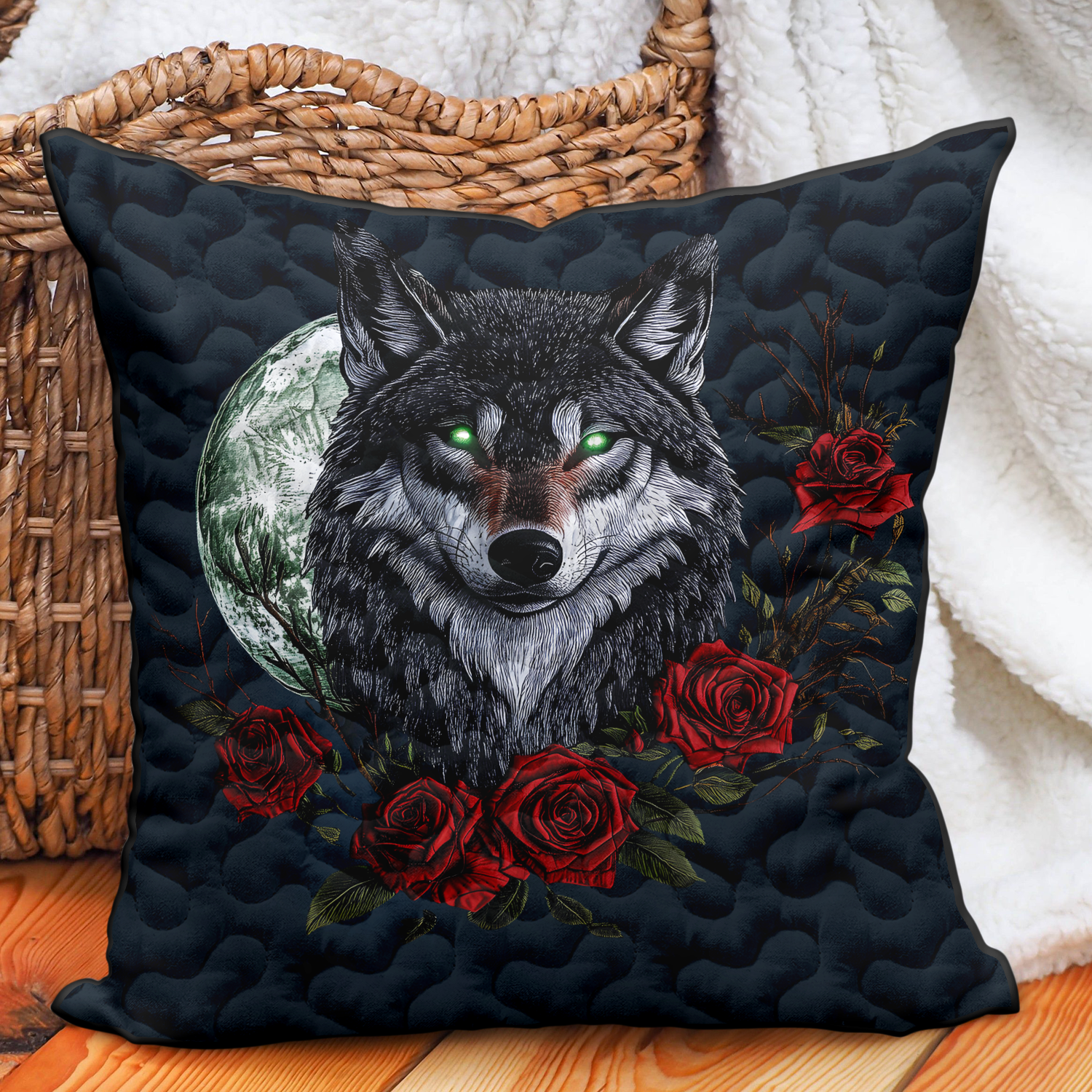 Silver Moon Wolf Quilted Pillow Case NCU0DK4176