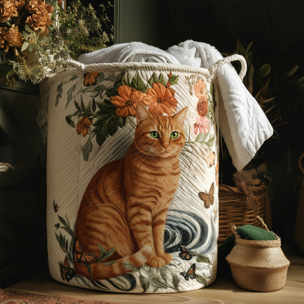 Warm Yellow Whiskers Quilted Laundry Basket NCU0PTT2100