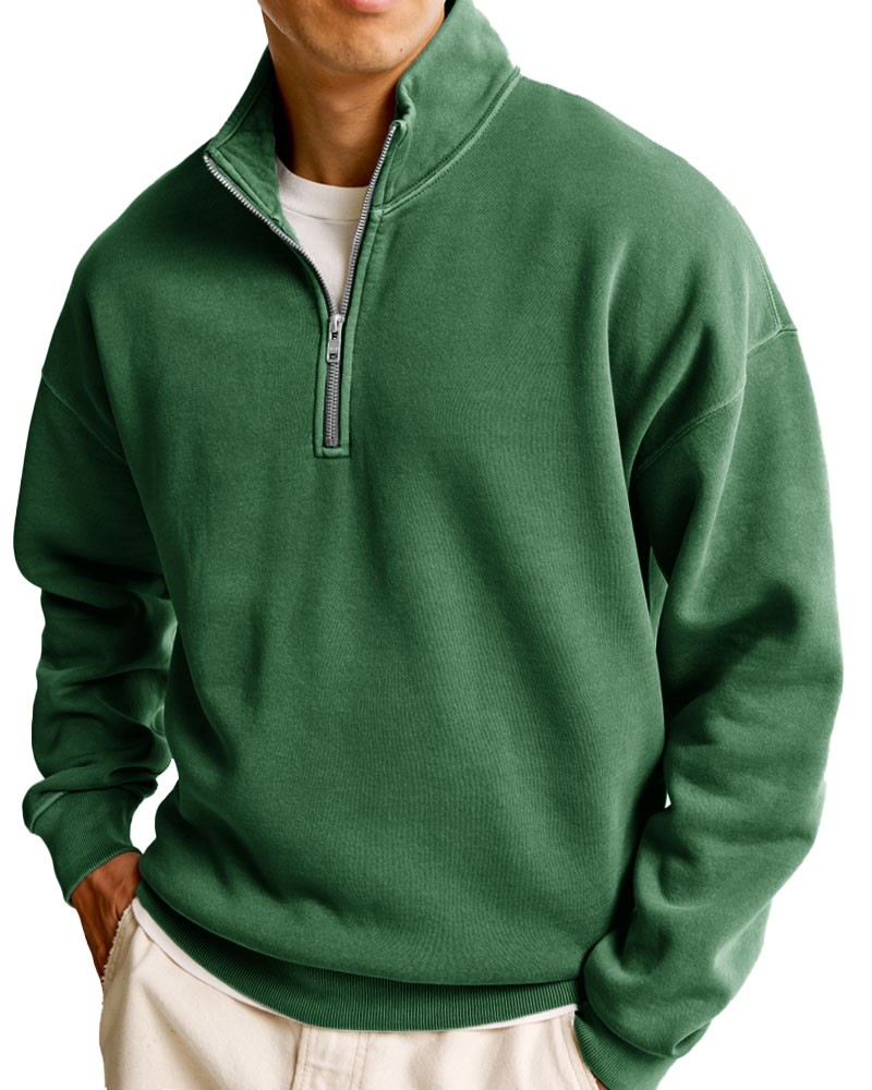 Men's Fashionable Casual Half-Zip Stand Collar Long-Sleeved Sweatshirt