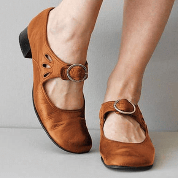😍Last Day 50% OFF😍-Women's Orthopedic Low Heel Buckle Shallow Mouth Leather Shoes