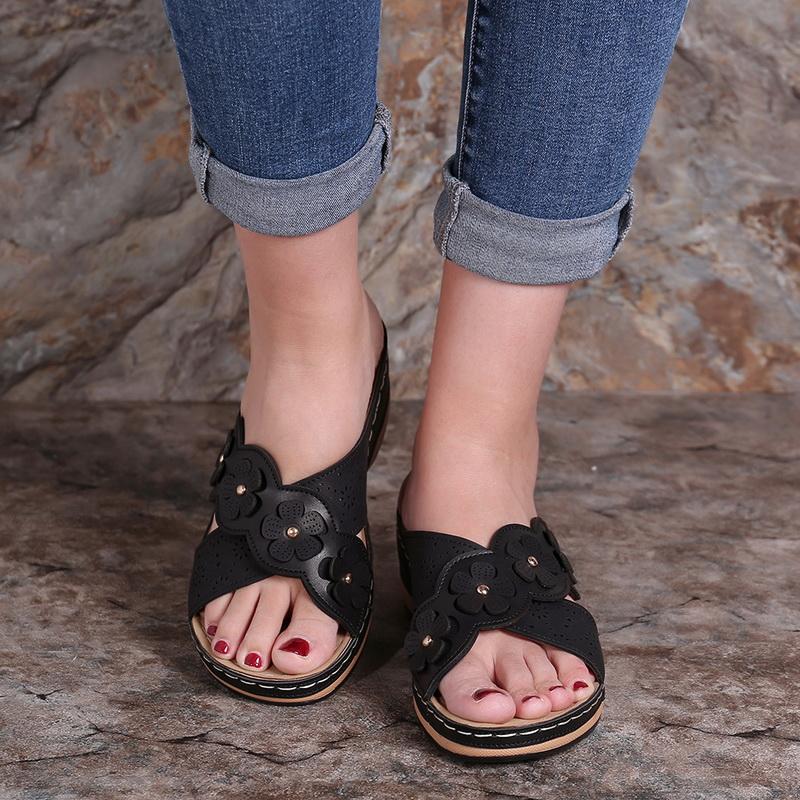 Womens Arch Support  Floral Vintage Wedge Sandals