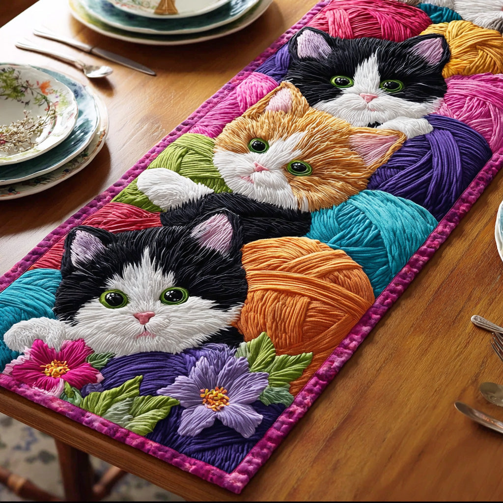 Color Splash Meow Quilted Table Runner NCU0TD1188