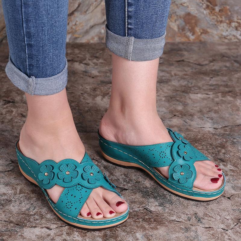 Womens Arch Support  Floral Vintage Wedge Sandals