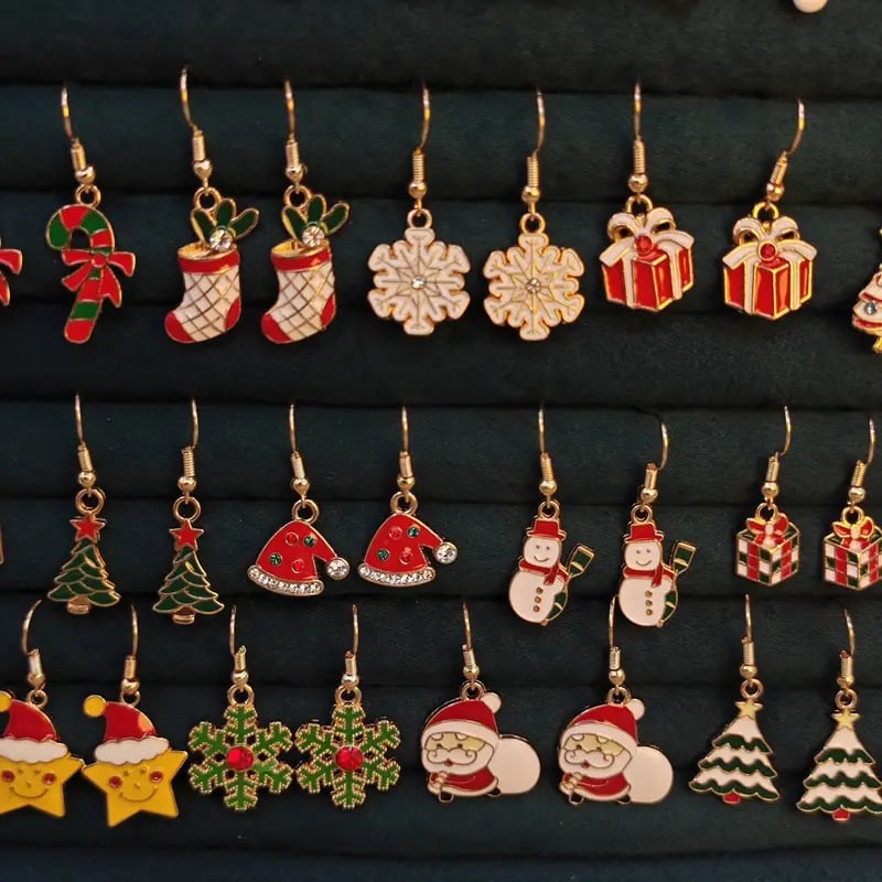 🎄🔔25 Pairs Christmas Themed Drop & Dangle Earrings Set 🫎