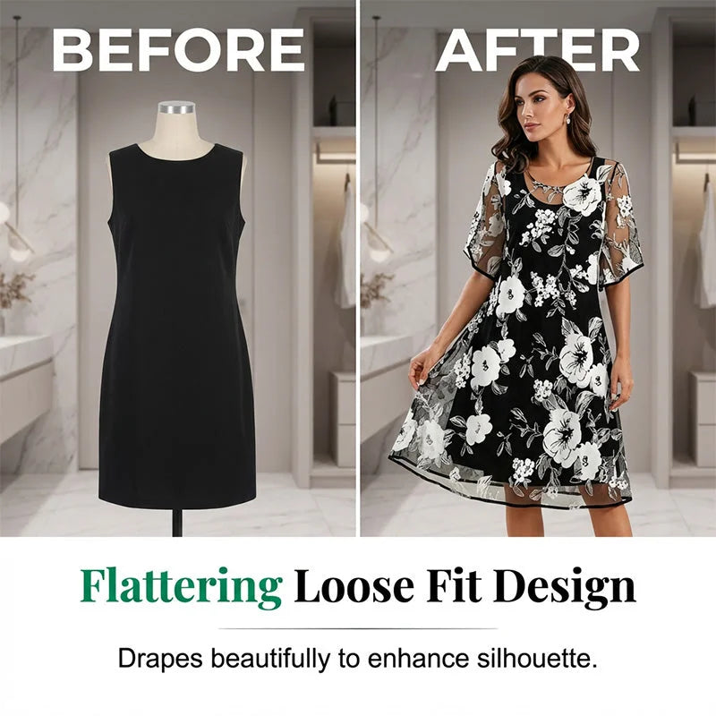 🌷🌷50% OFF NOW! ✨ Women's Floral A-Line Party Dress – Double-Layer Chiffon, Elegant Print & Knee-Length Fit 👗