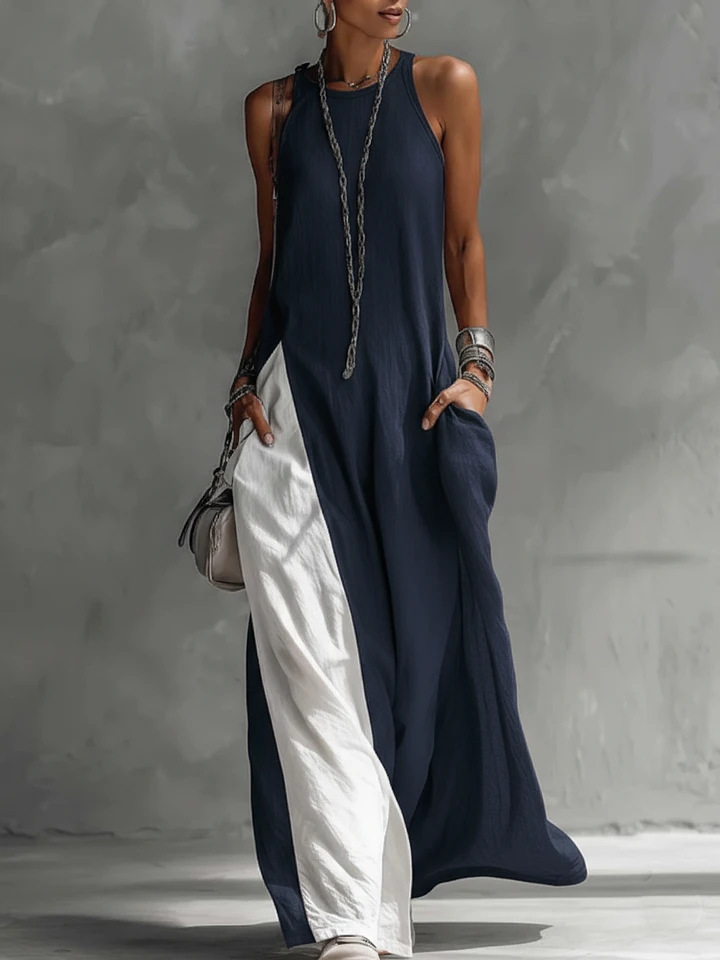 Two-Tone Sleeveless Maxi Dress