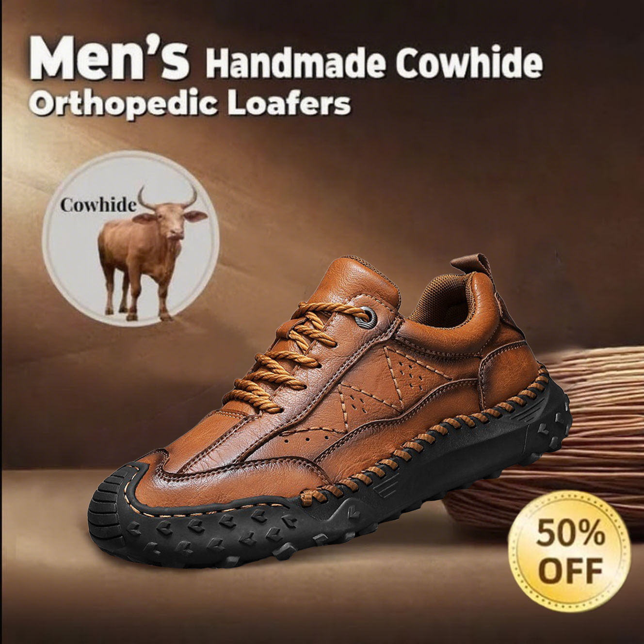 ⏰ 50% off -Men's handmade genuine leather non-slip orthopedic shoes