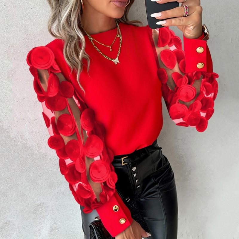 Women's Sheer Mesh Crew-Neck Top