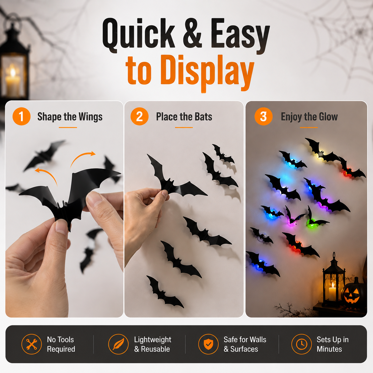 Telaion 3D LED Halloween Bat Wall Decor – Colorful Glowing Flying Bats