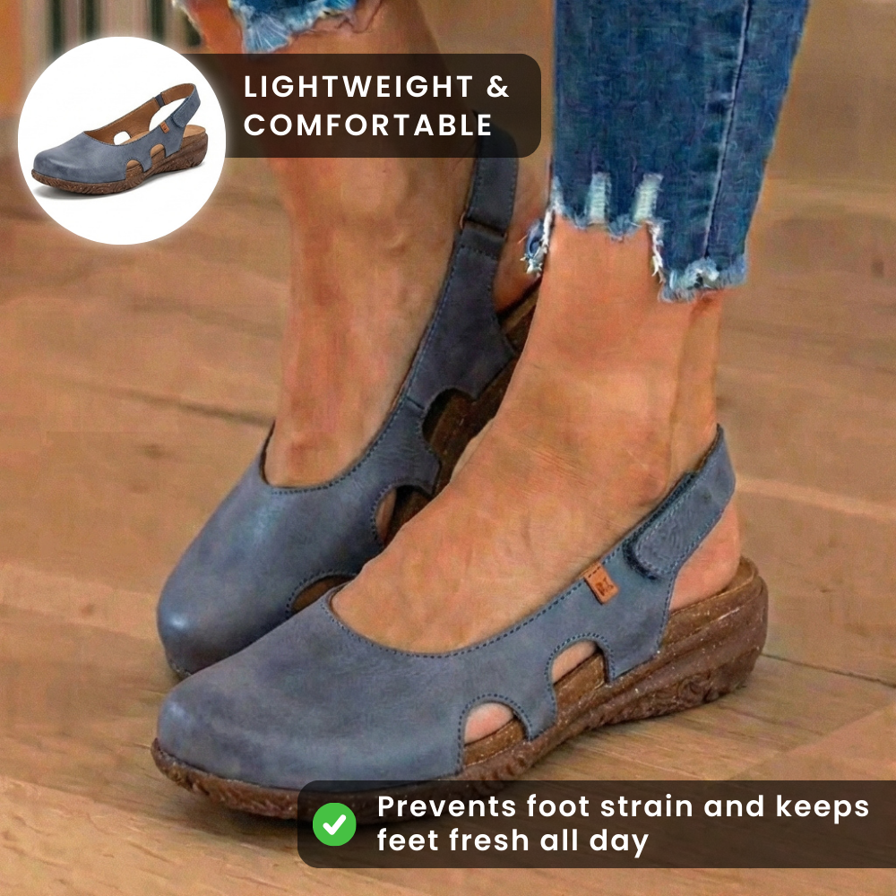 Warmthof Leather Peep-Toe Flats - Side Cutout Detail