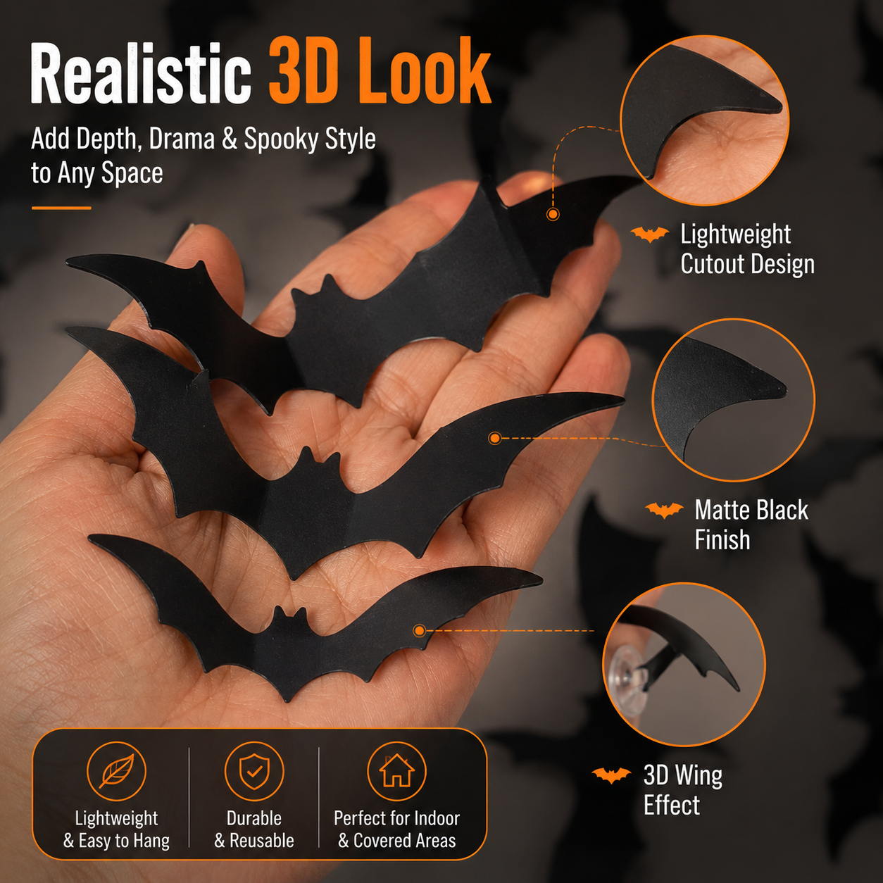 Telaion 3D LED Halloween Bat Wall Decor – Colorful Glowing Flying Bats