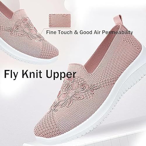 Women's Knitted Embroidery Sneakers, Lightweight Breathable Slip On Orthopedic Soft Sole Shoes