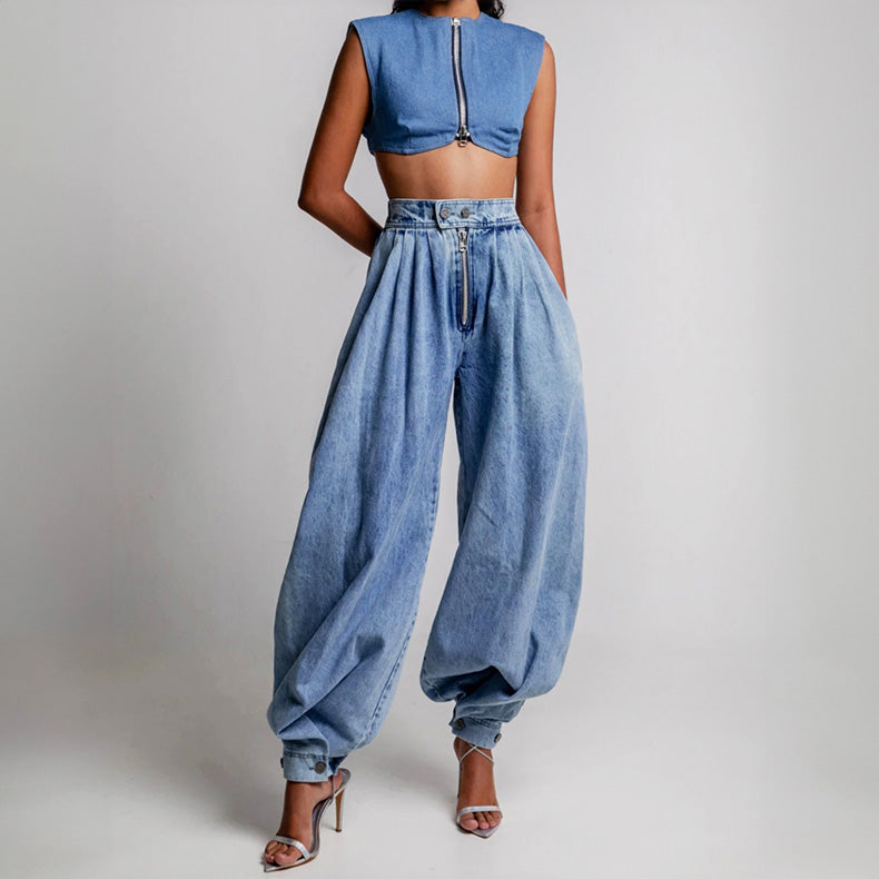 New summer women's high-waisted casual retro jeans