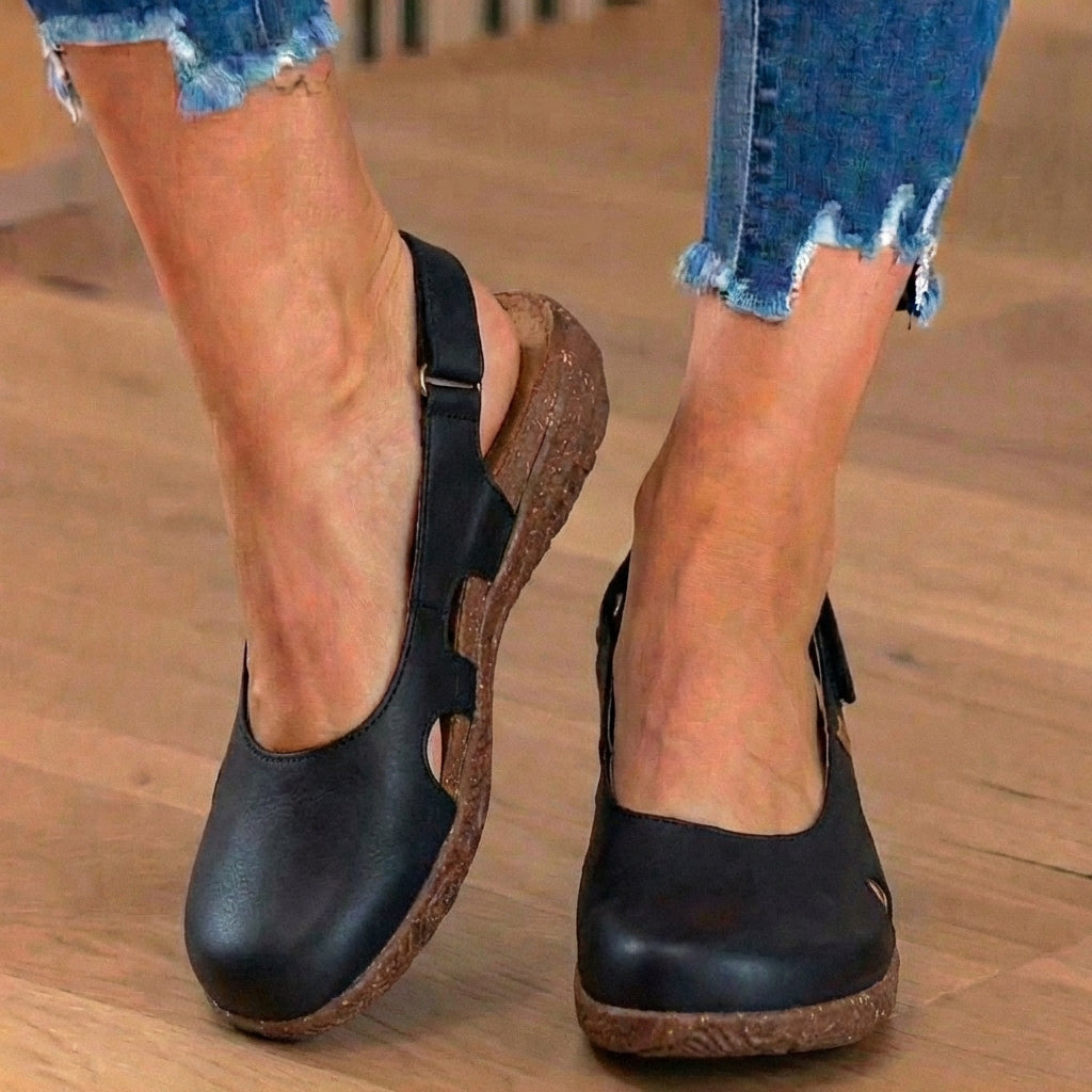 Warmthof Leather Peep-Toe Flats - Side Cutout Detail