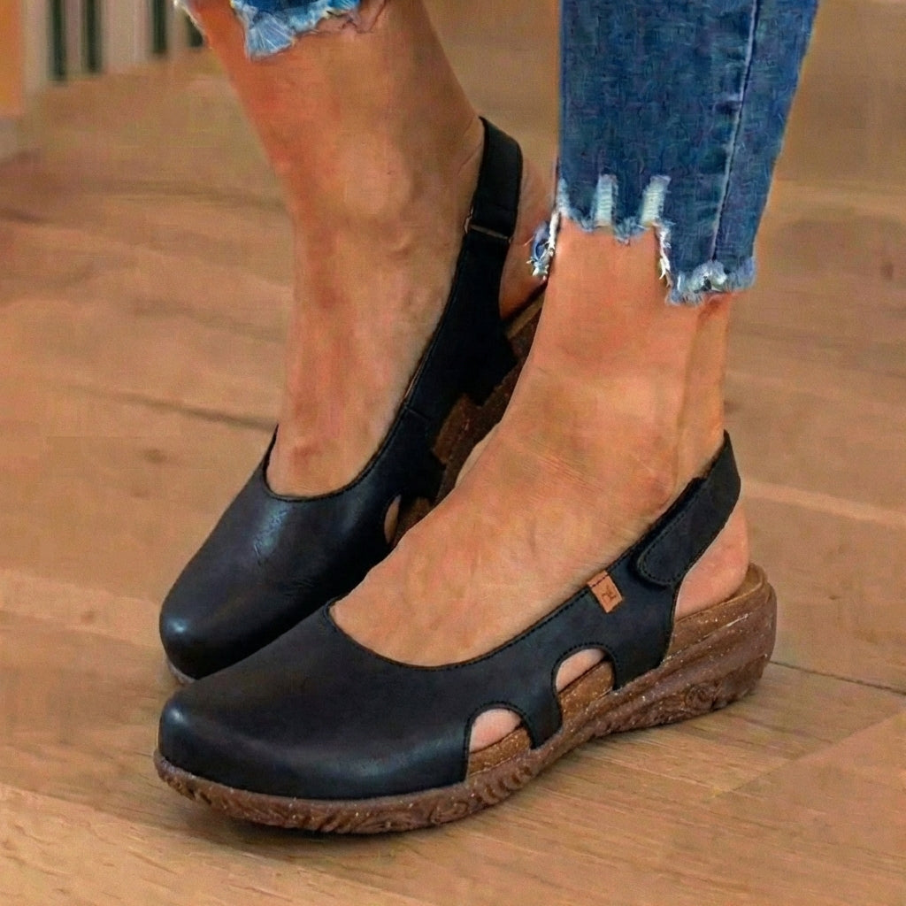 Warmthof Leather Peep-Toe Flats - Side Cutout Detail