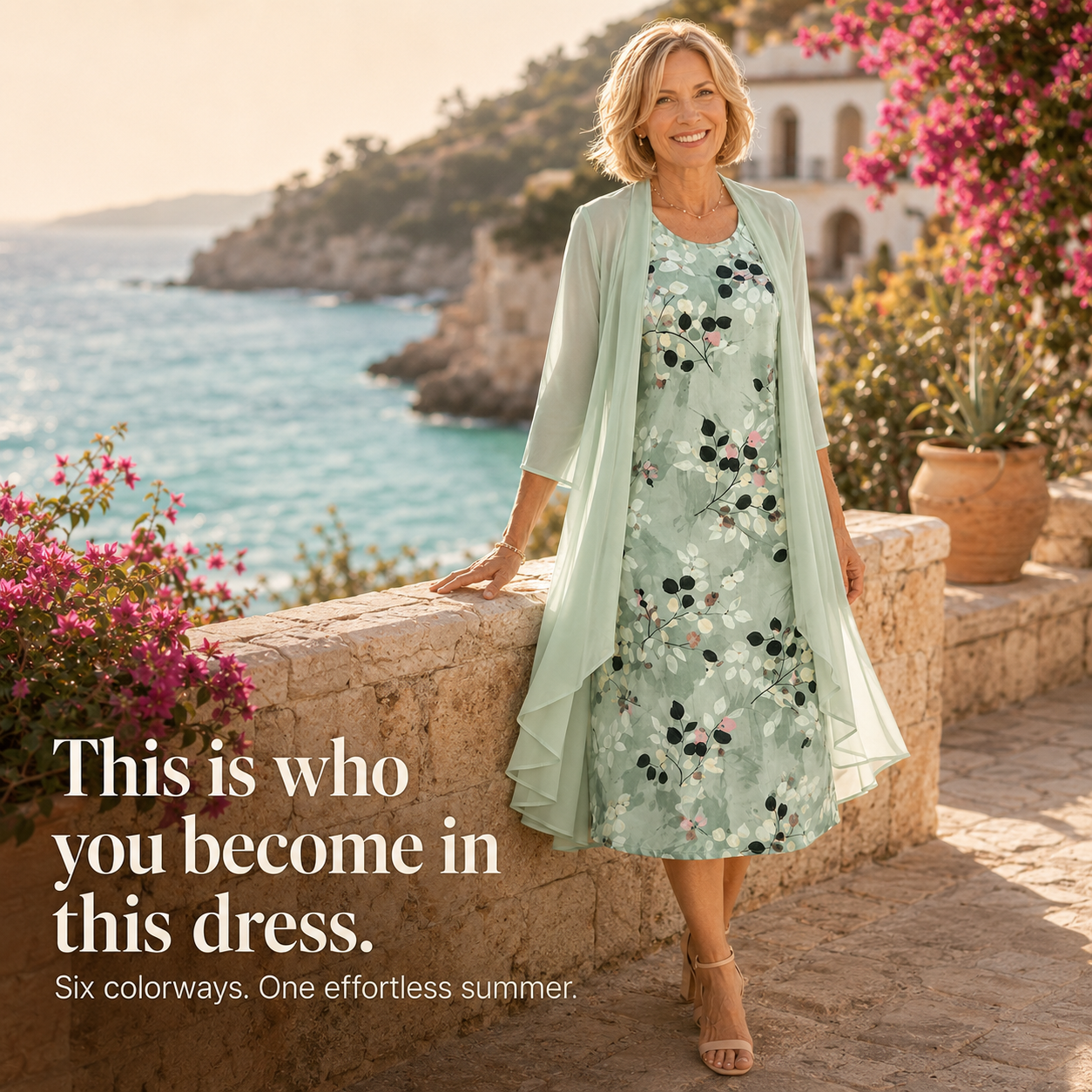 Floral Midi Dress with Sheer Cardigan 2-Piece Set