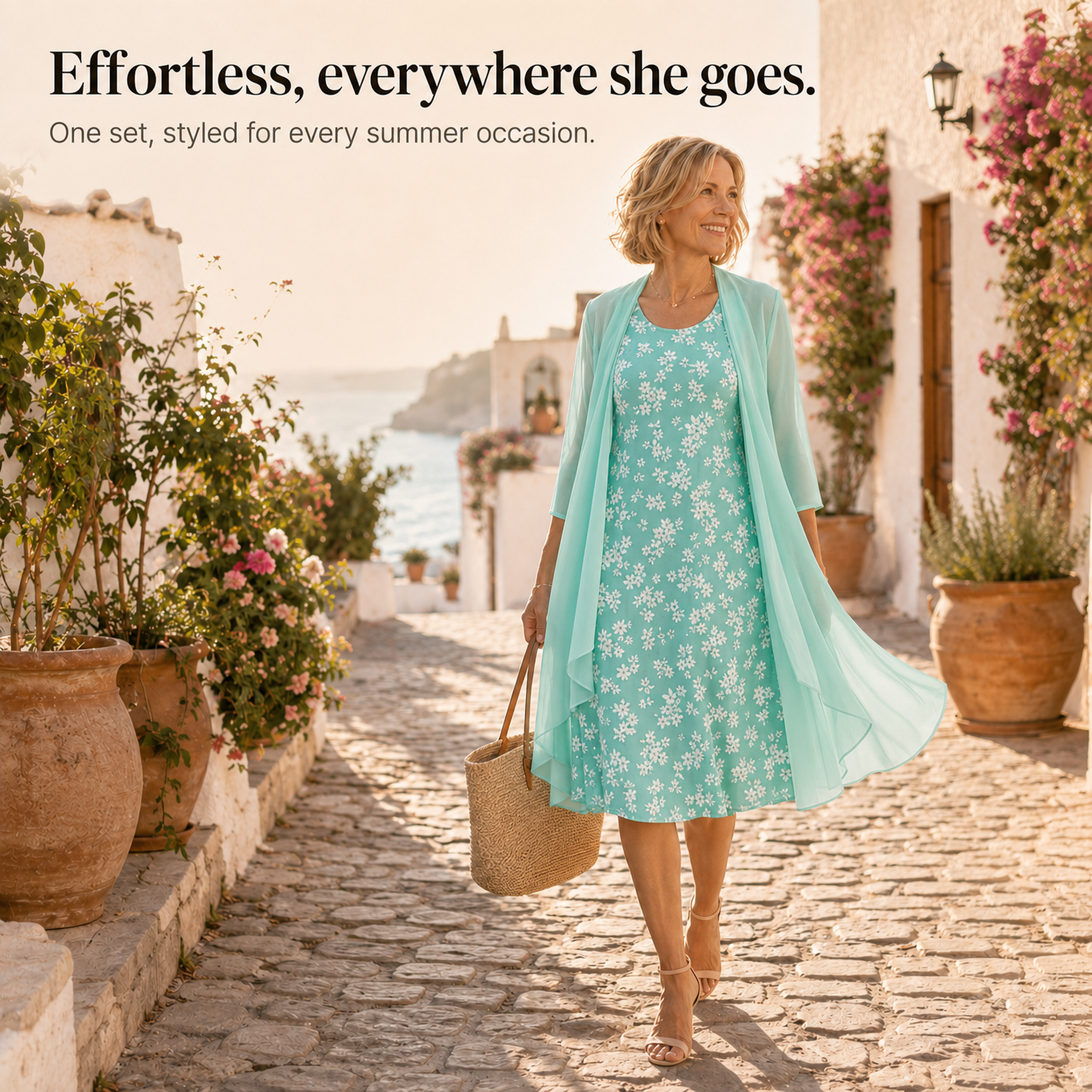 Floral Midi Dress with Sheer Cardigan 2-Piece Set