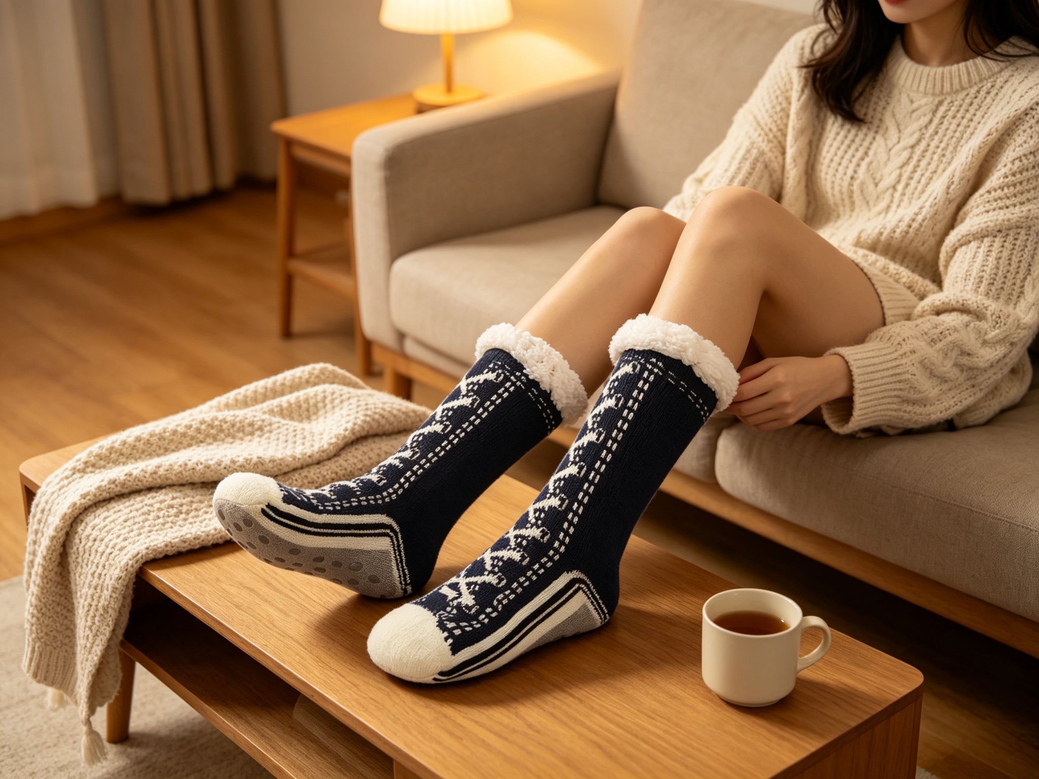 Ultra-Thick Fleece-Lined Slipper Socks — Non-Slip Sherpa Home Socks