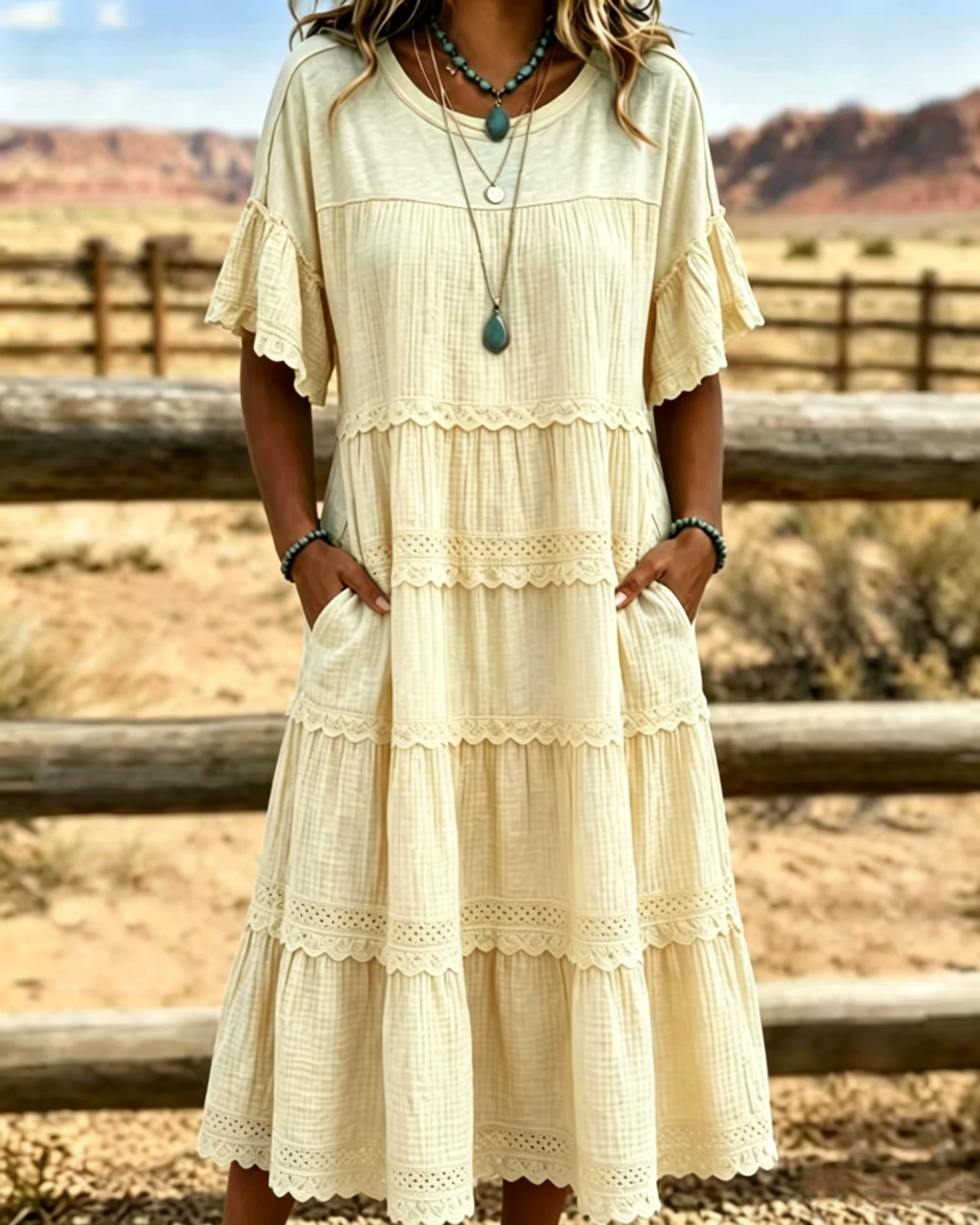 Vintage Art Patchwork Cotton And Linen Long Dress
