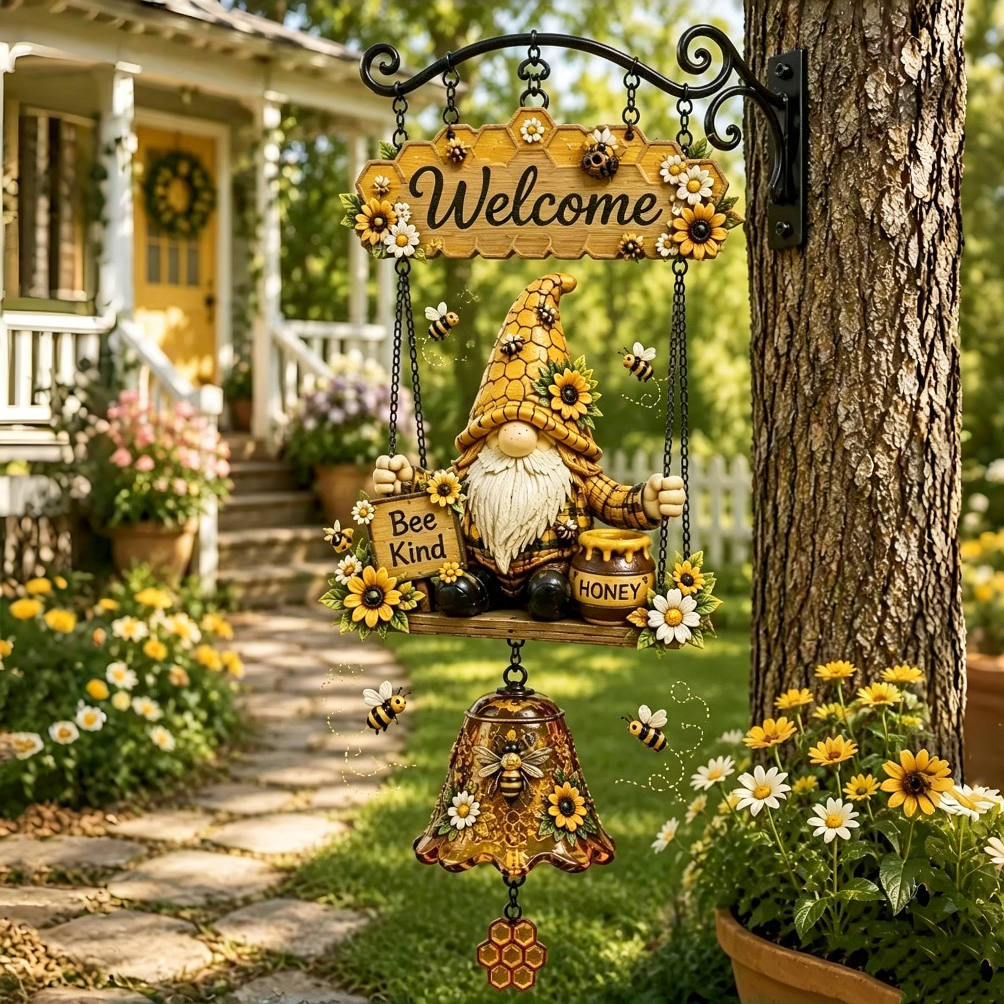 Patriotic Gnome Welcome Bell｜Americana Porch & Garden Hanging Decor
