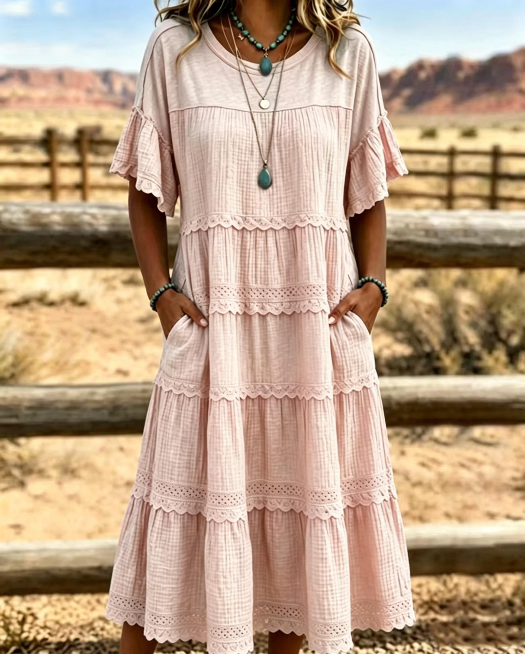 Vintage Art Patchwork Cotton And Linen Long Dress