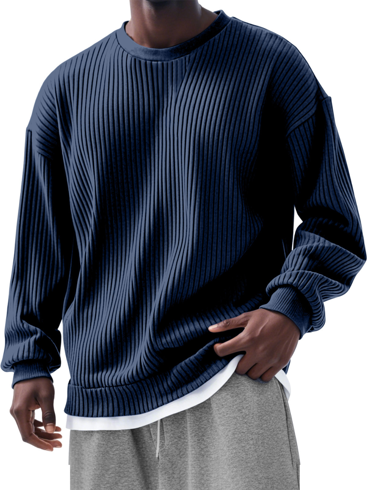 Men's casual loose long-sleeved crew neck sweatshirt