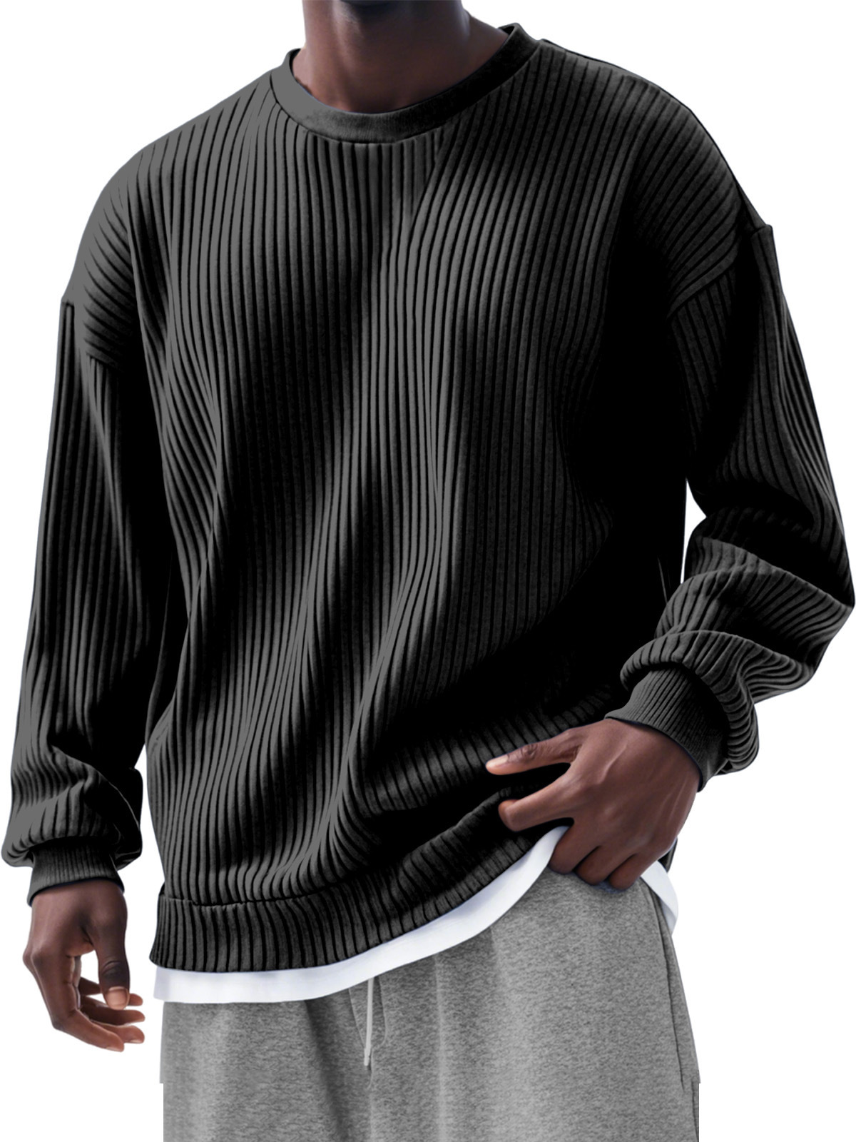 Men's casual loose long-sleeved crew neck sweatshirt