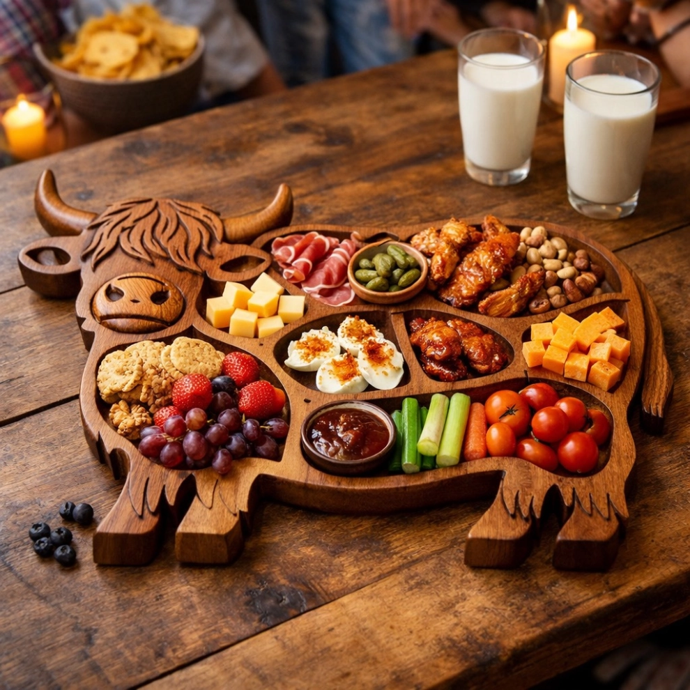 Highland Cow Wooden Charcuterie Board