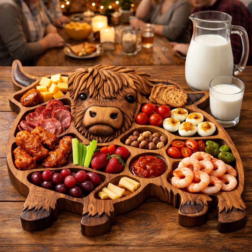 Highland Cow Wooden Charcuterie Board