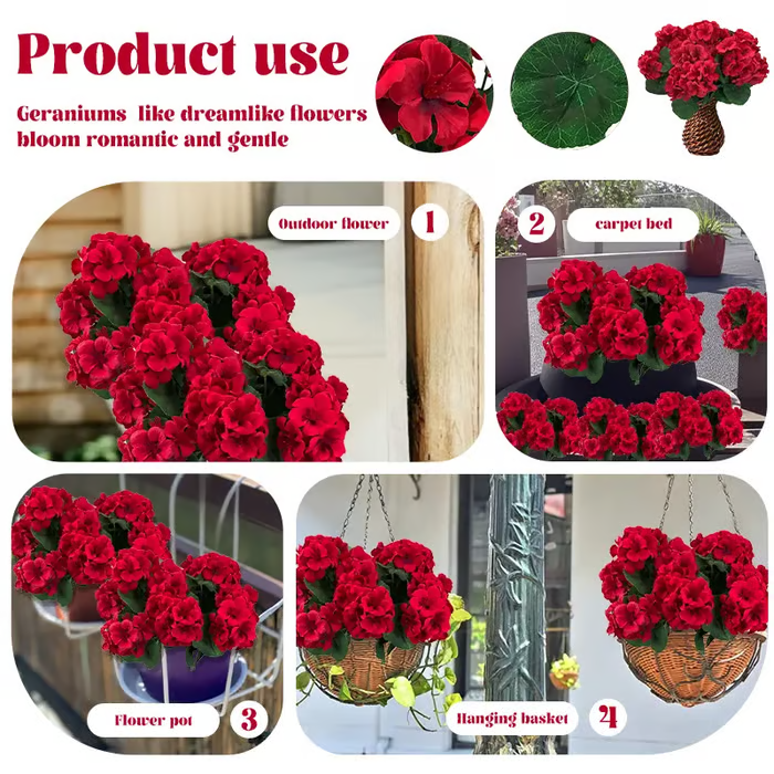 🌸 LAST DAY 70%OFF🌸 Bundles Artificial Geranium Flowers For Outdoors Geranium Flowers Outdoor Artificial Flowers UV Resistant Garden Plants Faux Flowers For Home Kitchen Table Centerpieces Patio Decor