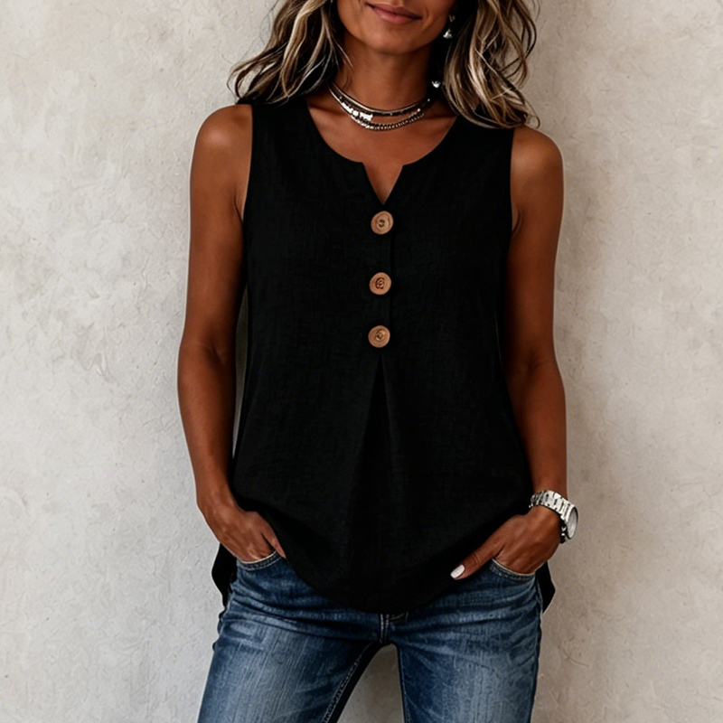 Three-Button Sleeveless Solid Color Tank Top
