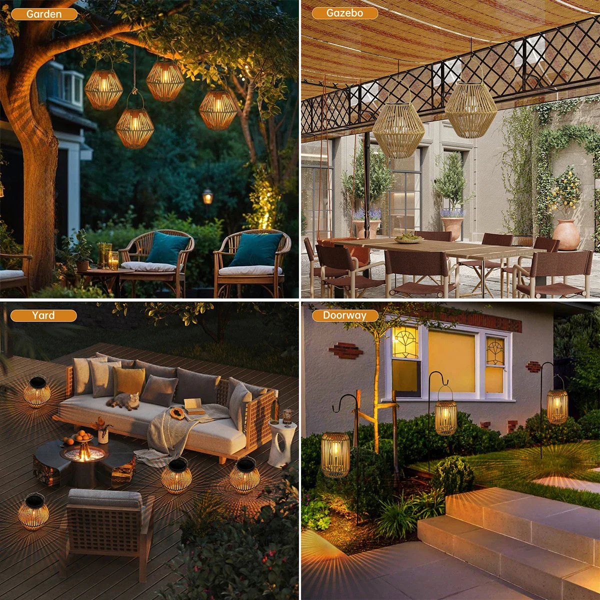 ✨ Solar Woven Boho Lanterns ✨ | Warm Natural Light, Waterproof, Auto Dusk-to-Dawn