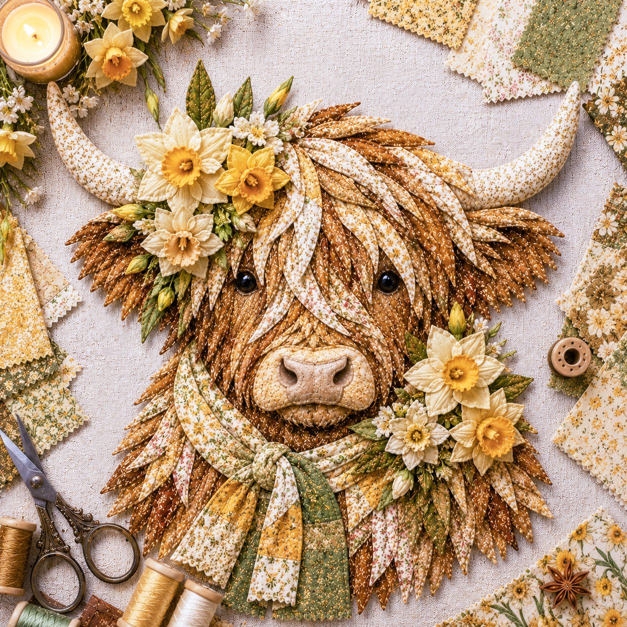 🐮💐🌸 Birth Flower Highland Cow 3D Layered Fabric Art DIY Kit 🔥 