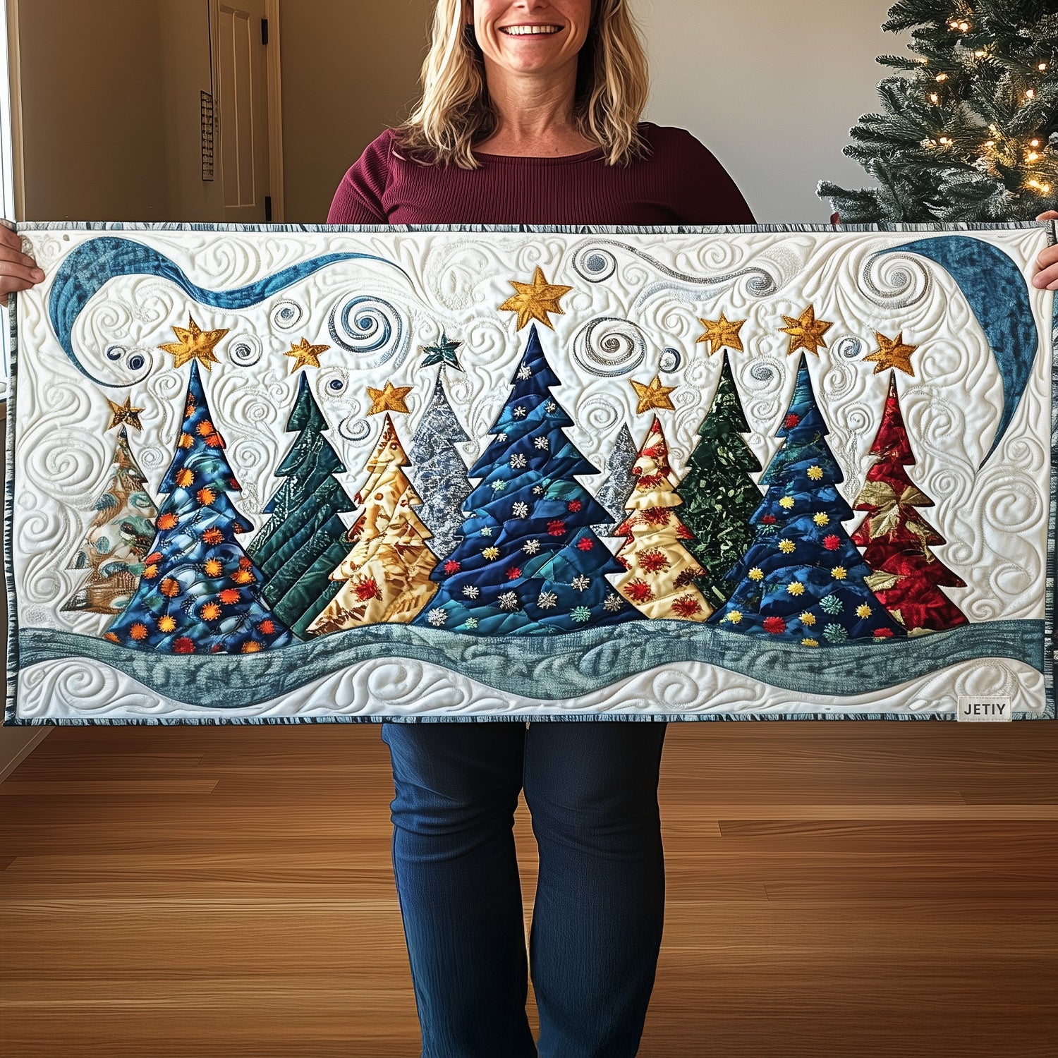 Frosted Pinescape Quilted Table Runner NCU0PT1385