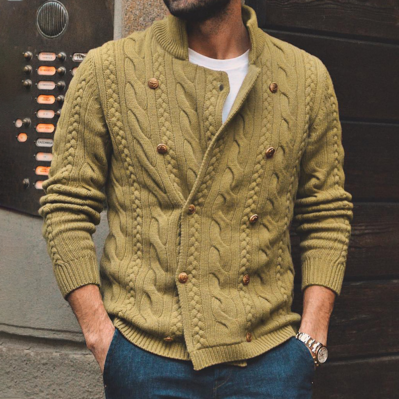 Men's stand collar long sleeve casual jacquard sweater