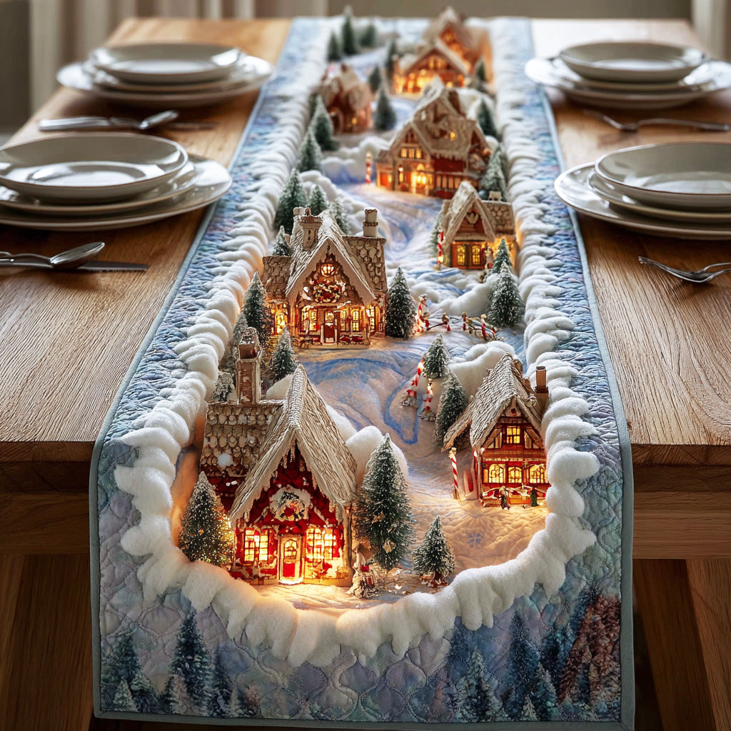 Silver Snow Haven Quilted Table Runner NCU0TD1716