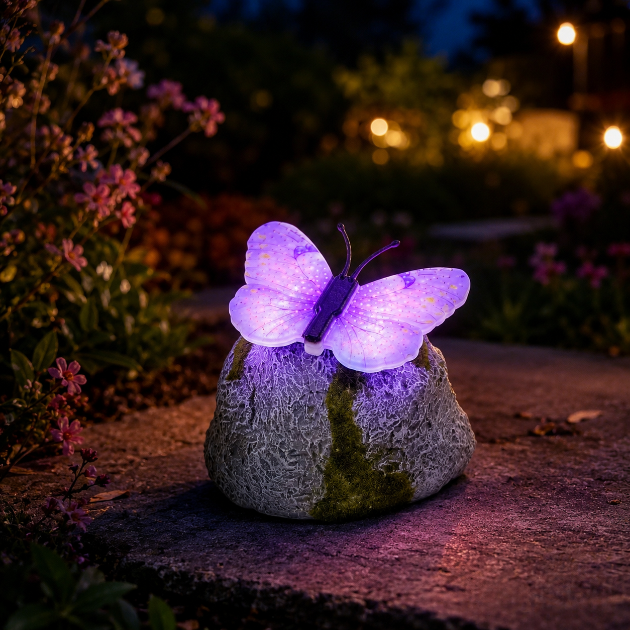 Illuminated Butterfly Stone Garden Light