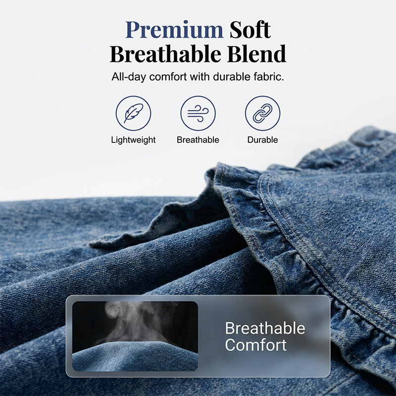 🥳2026 HOT SALE🥳💞50K+ SOLD!👵☀️ 58% OFF! Open-Front Denim Jacket – No buttons, easy on/off. Flattering ruffle trim, breathable fabric. Classic blue wash. A versatile wardrobe staple. 🌿✅