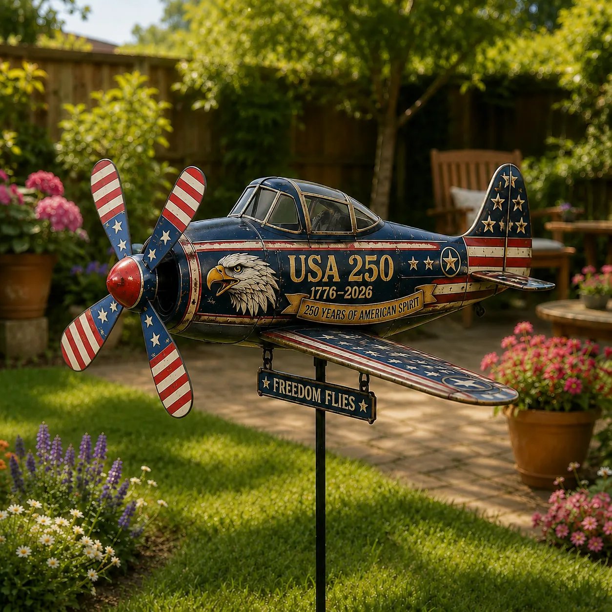 USA 250 Vintage Plane Wind Spinner