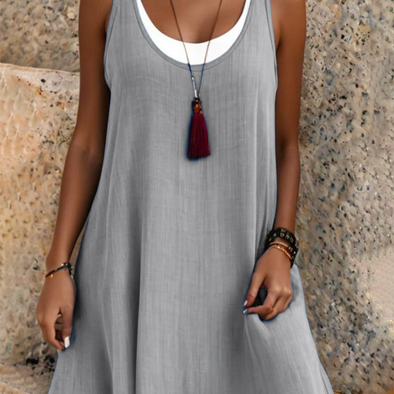🔥HOT SALE✨ Faux Two-Piece Sleeveless Dress, Soft & Breathable, Loose Fit S-3XL👗