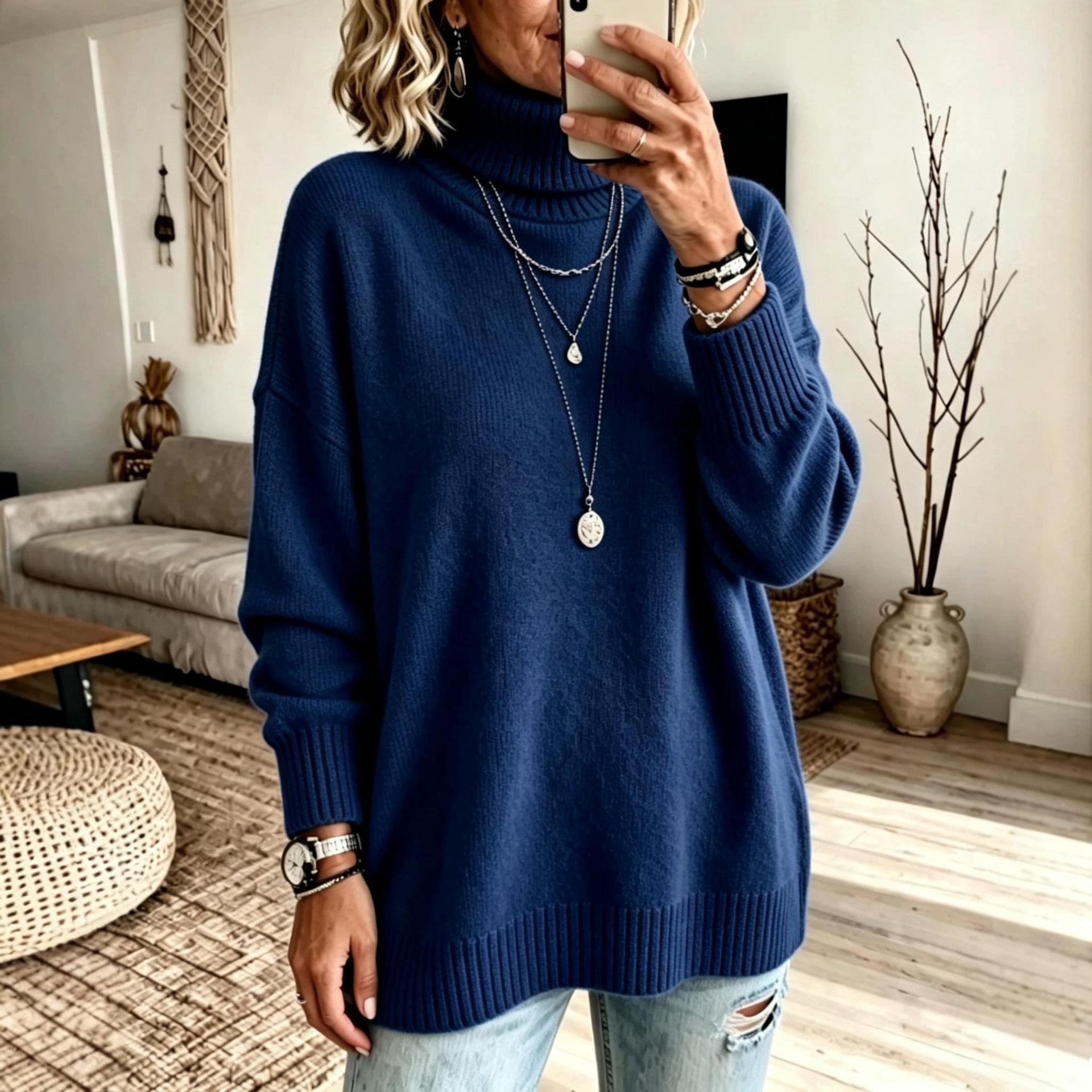 Casual Soft Turtleneck Sweater Top