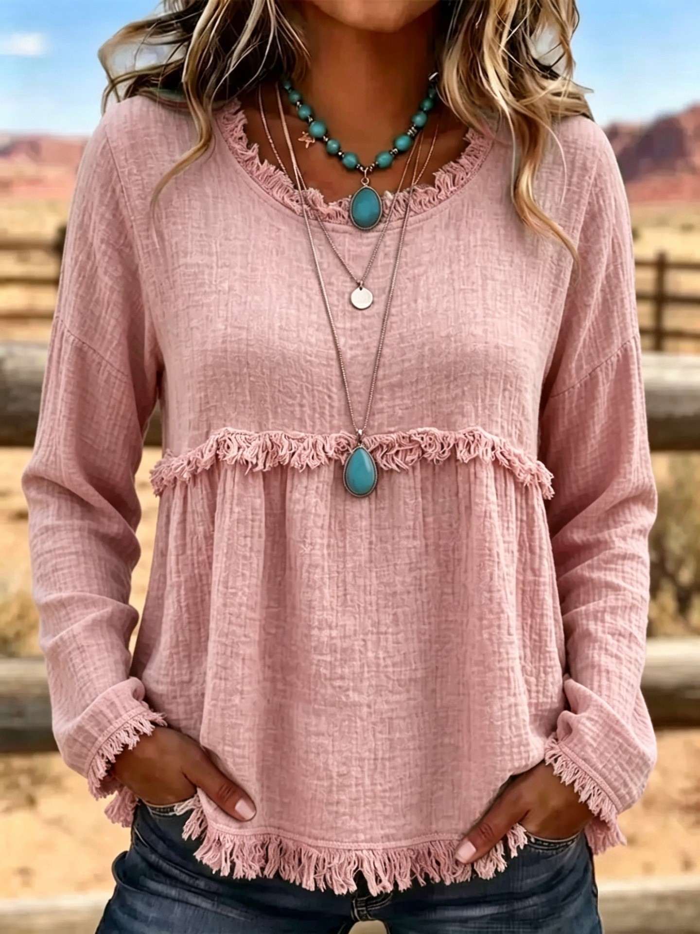 Women's Vintage Fringe Tassel Casual Top