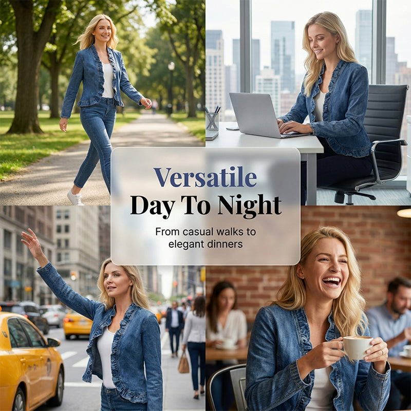 🥳2026 HOT SALE🥳💞50K+ SOLD!👵☀️ 58% OFF! Open-Front Denim Jacket – No buttons, easy on/off. Flattering ruffle trim, breathable fabric. Classic blue wash. A versatile wardrobe staple. 🌿✅