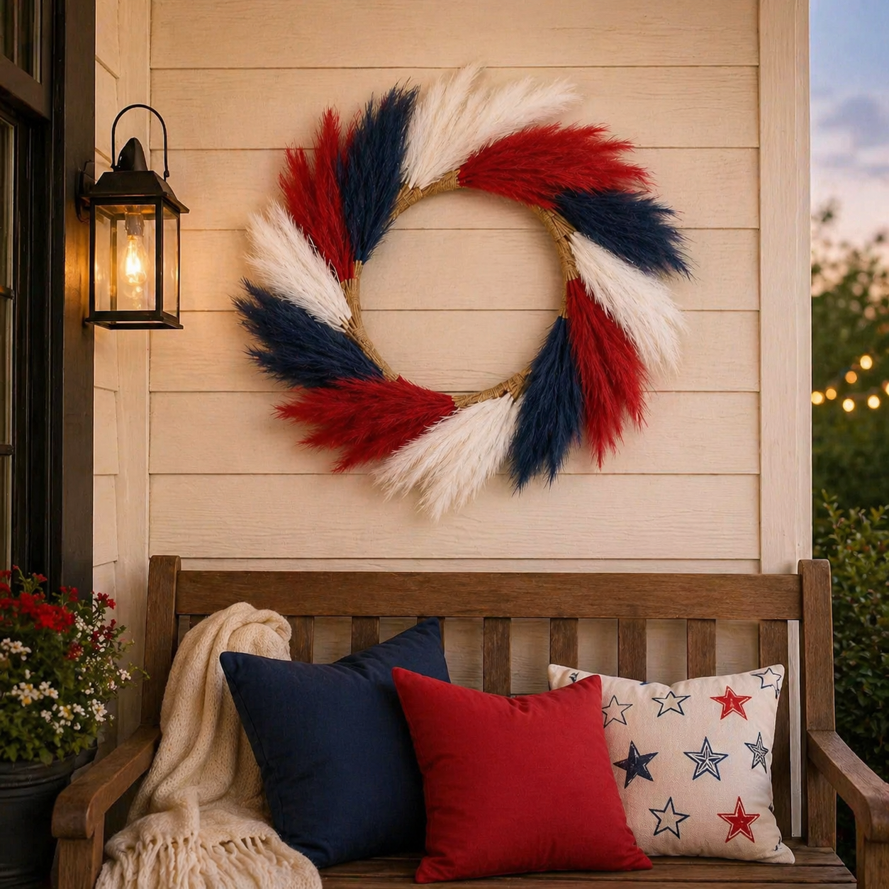 Patriotic Independence Day Decoration - Red, White and Blue Artificial Pampas Grass