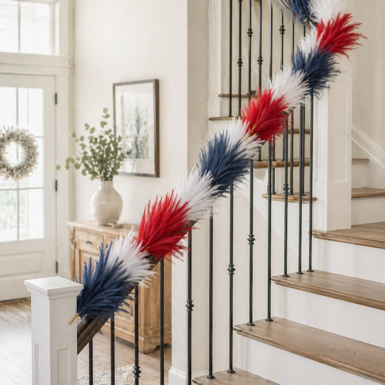 Patriotic Independence Day Decoration - Red, White and Blue Artificial Pampas Grass