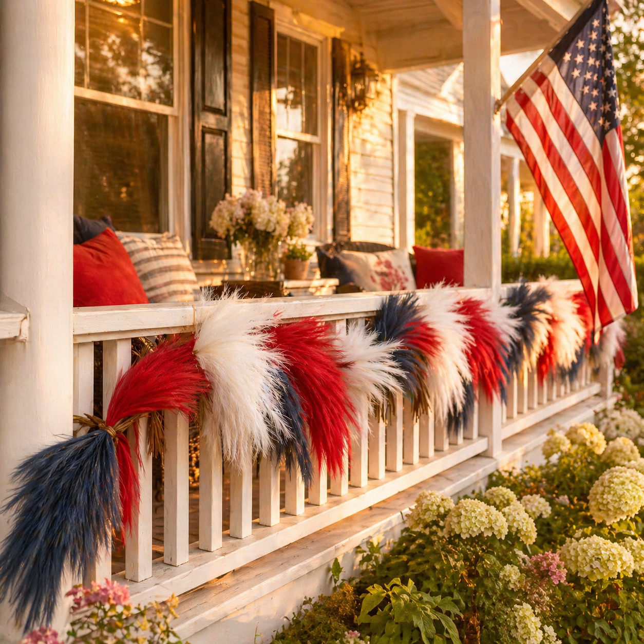 Patriotic Independence Day Decoration - Red, White and Blue Artificial Pampas Grass