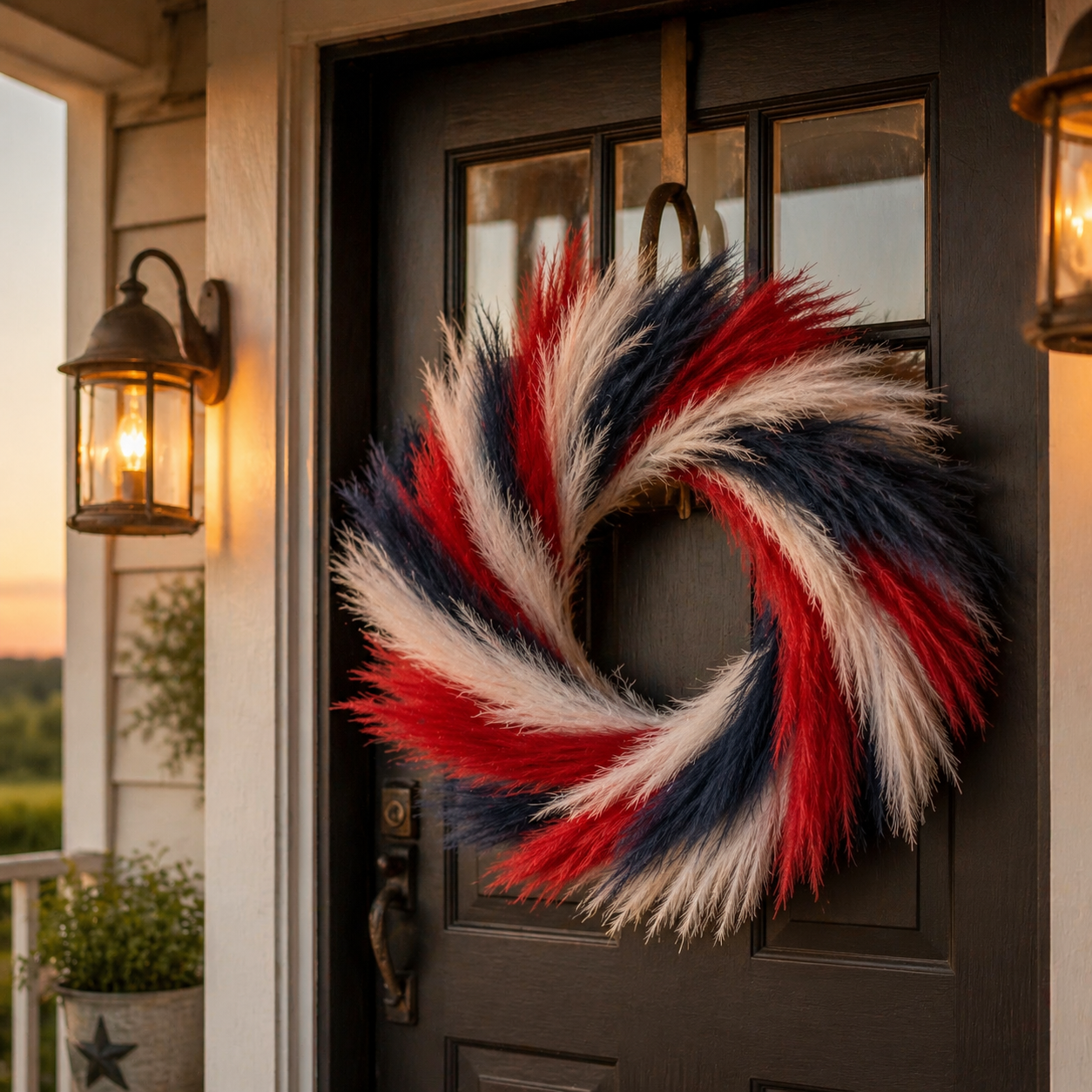 Patriotic Independence Day Decoration - Red, White and Blue Artificial Pampas Grass