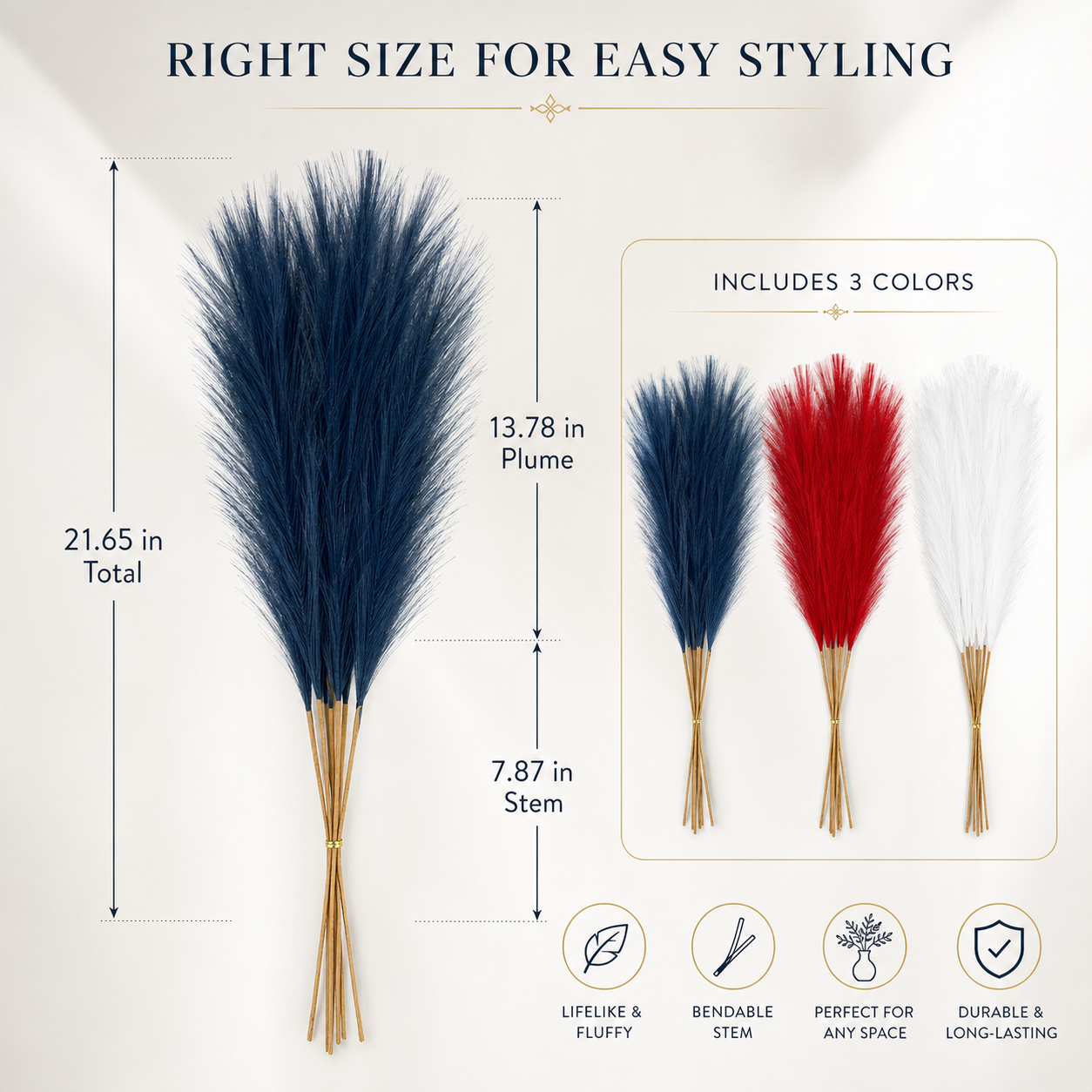 Patriotic Independence Day Decoration - Red, White and Blue Artificial Pampas Grass